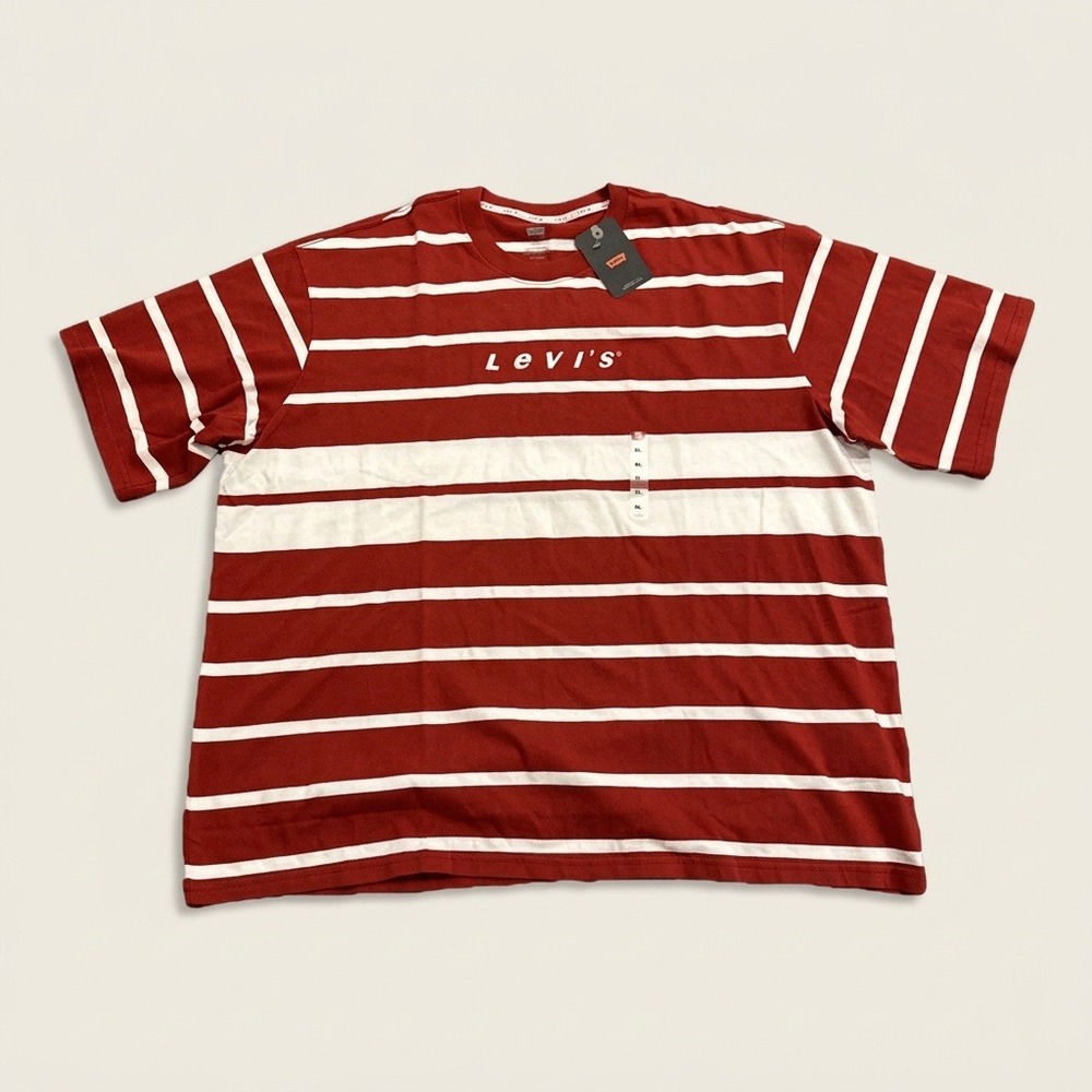Levis Mens XL Red White Striped Relaxed Fit Short Sleeve T Shirt NWT A58050028